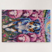 Australian Shepherd Valentine's Day Herding Hearts ジグソーパズル (横)