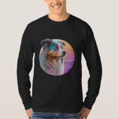 Australian Shepherd Vaporwave Retrowave Aesthetic Tシャツ (正面)