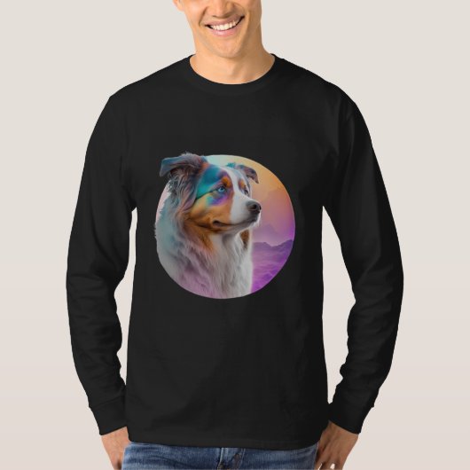 Australian Shepherd Vaporwave Retrowave Aesthetic  Tシャツ (正面)