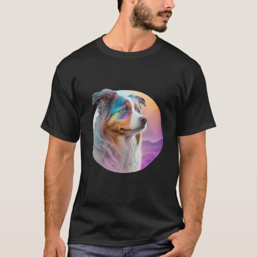 Australian Shepherd Vaporwave Retrowave Aesthetic  Tシャツ (正面)