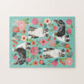 Australian Shepherd Vintage Florals Dog ジグソーパズル (横)