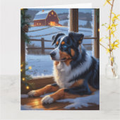 Australian Shepherd With Christmas Lights Holiday カード (黄色い花)