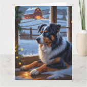Australian Shepherd With Christmas Lights Holiday カード (正面)