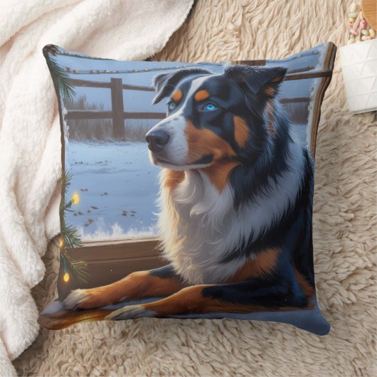 Australian Shepherd With Christmas Lights Holiday クッション (ブランケット)