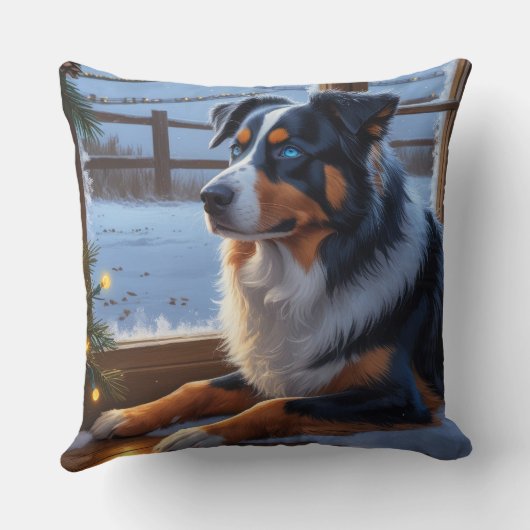 Australian Shepherd With Christmas Lights Holiday クッション (裏面)