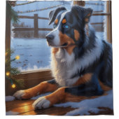 Australian Shepherd With Christmas Lights Holiday シャワーカーテン (正面)