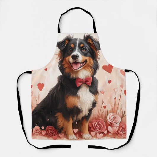 Australian Shepherd with Roses - バレンタインデー エプロン (正面)