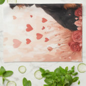 Australian Shepherd with Roses - バレンタインデー キッチンタオル (折り畳み)