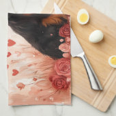 Australian Shepherd with Roses - バレンタインデー キッチンタオル (四つ折り)