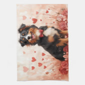Australian Shepherd with Roses - バレンタインデー キッチンタオル (縦)