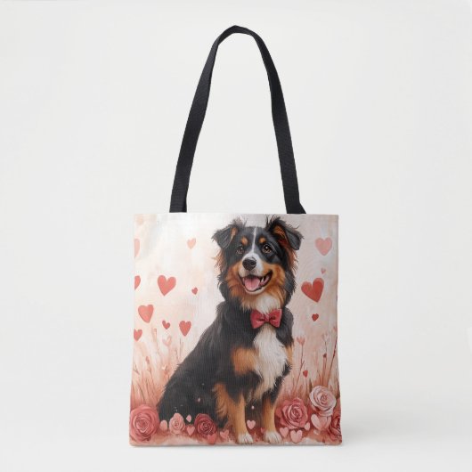 Australian Shepherd with Roses - バレンタインデー  トートバッグ (正面)