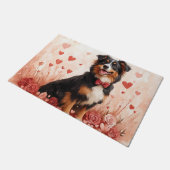 Australian Shepherd with Roses - バレンタインデー ドアマット (アングル)