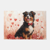 Australian Shepherd with Roses - バレンタインデー ドアマット (正面)