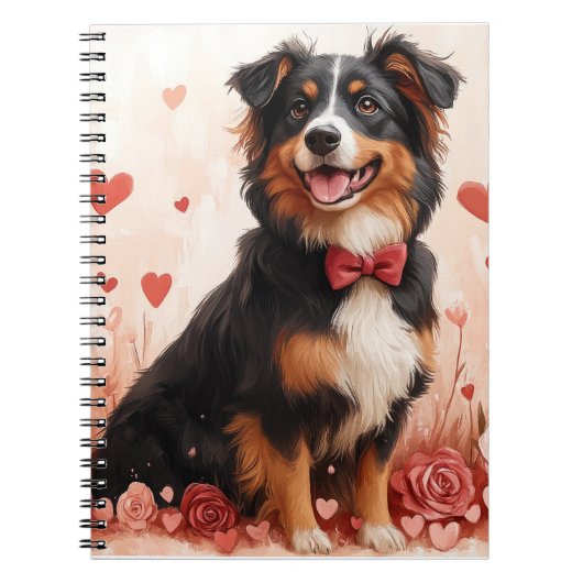 Australian Shepherd with Roses - バレンタインデー  ノートブック (正面)