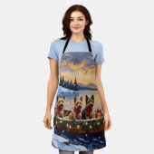 Australian Terrier Christmas Boat Holiday エプロン (着用した状態)