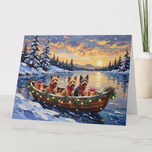 Australian Terrier Christmas Boat Holiday カード (正面)