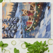 Australian Terrier Christmas Boat Holiday キッチンタオル (折り畳み)