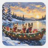 Australian Terrier Christmas Boat Holiday スクエアシール (正面)
