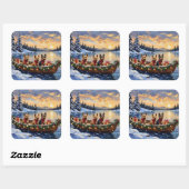 Australian Terrier Christmas Boat Holiday スクエアシール (シート)