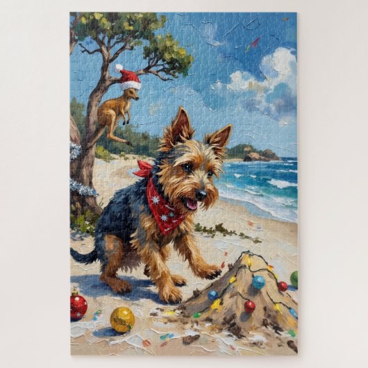Australian Terrier Christmas Down Under Holiday ジグソーパズル (縦)