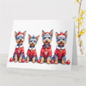 Australian Terrier Christmas Dress Santa Hat カード (黄色い花)