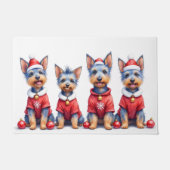 Australian Terrier Christmas Dress Santa Hat ドアマット (正面)