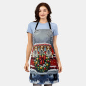 Australian Terrier Christmas Red Truck Holiday エプロン (着用した状態)