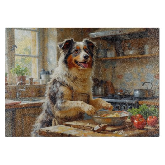 Australian Terrier Cooking in Kitchen カッティングボード (正面)