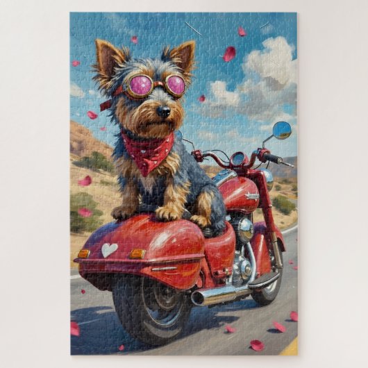 Australian Terrier Dog Valentine's Day Motorcycle ジグソーパズル (縦)
