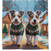 Australian Terrier Dogs Christmas Snow Holiday シャワーカーテン (正面)