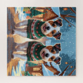 Australian Terrier Dogs Christmas Snow Holiday ジグソーパズル (横)