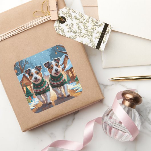 Australian Terrier Dogs Christmas Snow Holiday スクエアシール (ギフト)