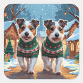 Australian Terrier Dogs Christmas Snow Holiday スクエアシール (正面)
