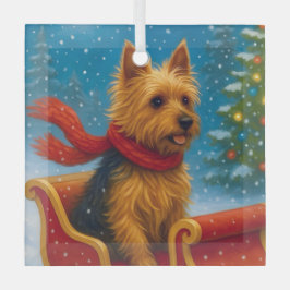 Australian Terrier Holiday ガラスオーナメント
