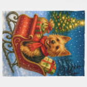 Australian Terrier Holiday フリースブランケット (正面(横))