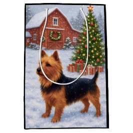 Australian Terrier Holiday ミディアムペーパーバッグ