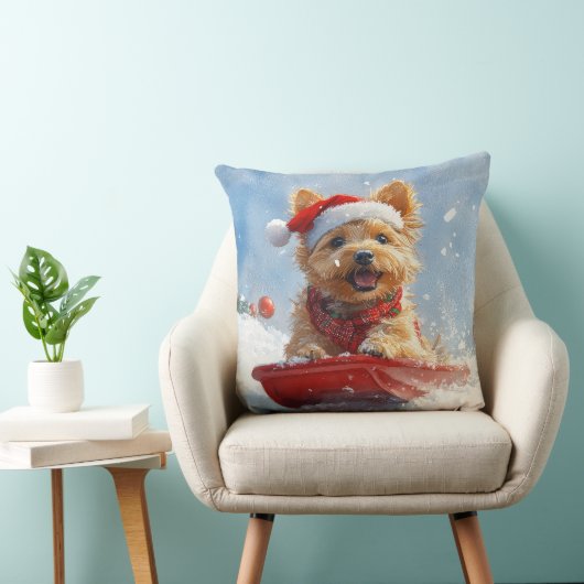 Australian Terrier in Sledge Let it Snow Christmas クッション (椅子)