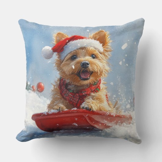Australian Terrier in Sledge Let it Snow Christmas クッション (正面)