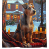 Australian Terrier With Christmas Lights Holiday シャワーカーテン (正面)