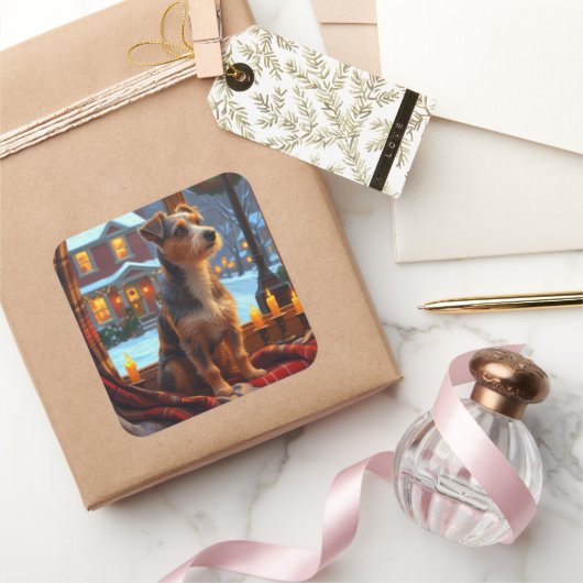 Australian Terrier With Christmas Lights Holiday スクエアシール (ギフト)