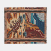 Australian Wild Lizard Wildlife Scene フリースブランケット (正面(横))