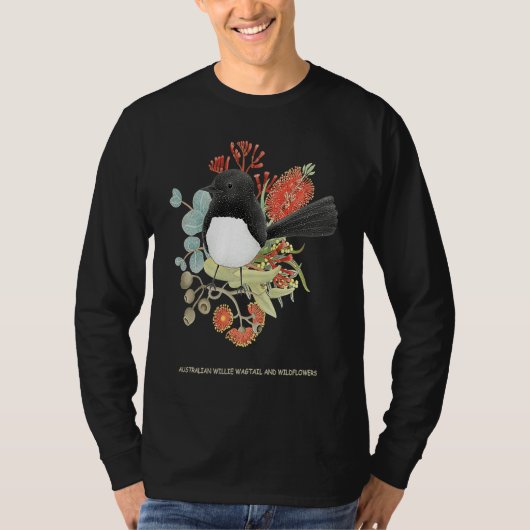Australian Willie Wagtail and Wildflowers Tシャツ (正面)