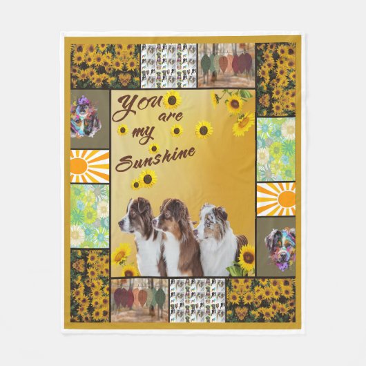 AustralianShepherd Dog Sunflower あなたはMySunshine フリースブランケット (正面)