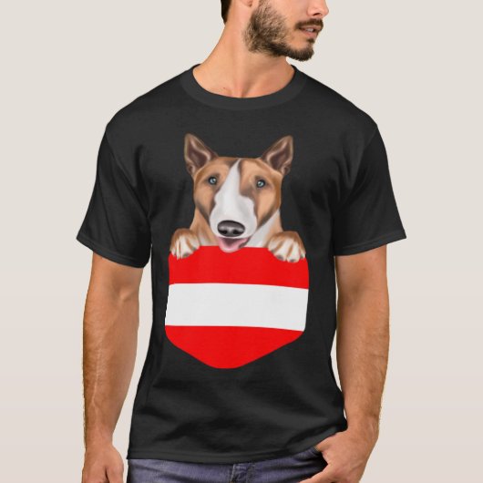 Austria Flag Bull Terrier Dog In Pocket Tシャツ (正面)