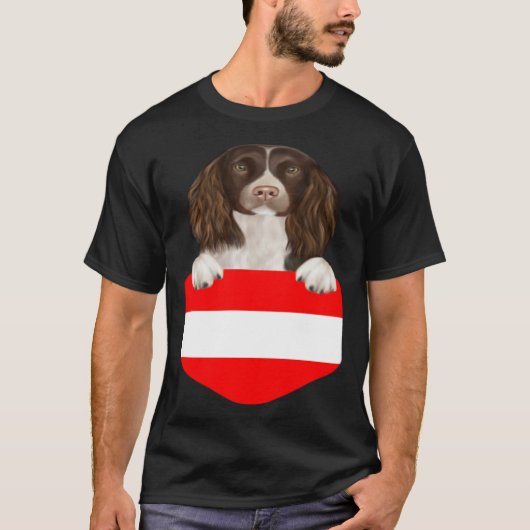 Austria Flag English Springer Spaniel Dog In Pocke Tシャツ (正面)