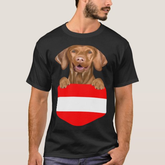 Austria Flag Vizsla Dog In Pocket Tシャツ (正面)