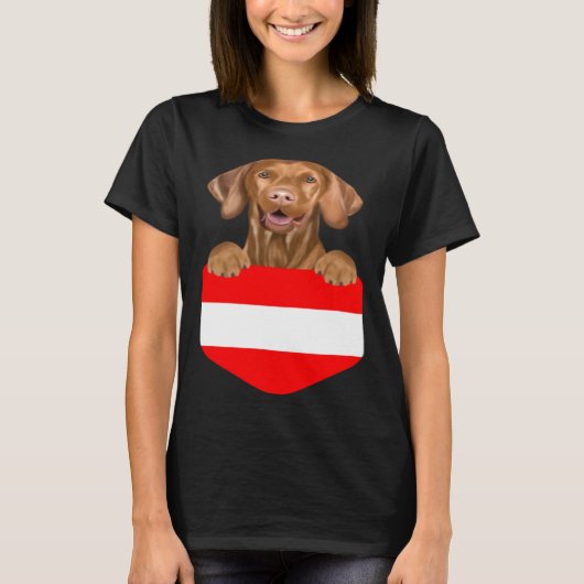 Austria Flag Vizsla Dog In Pocket Tシャツ (正面)