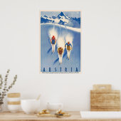 Austria Skiing Mountains Vintage Travel Poster ポスター (キッチン)