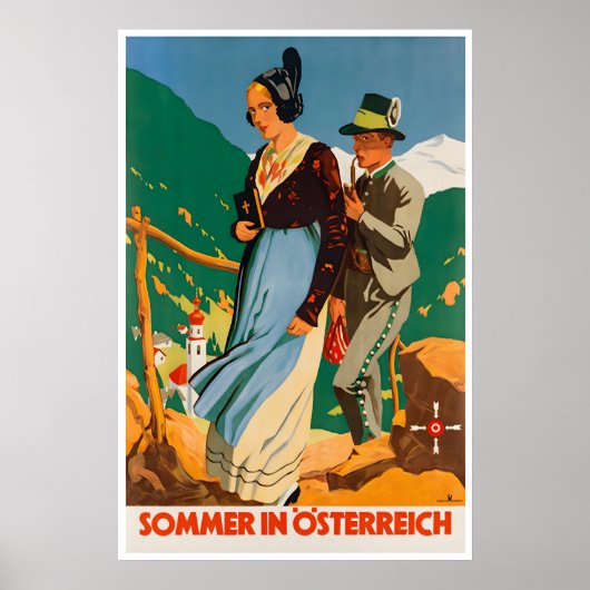 Austria Travel Poster Austrian Art Print Sommer In ポスター (正面)