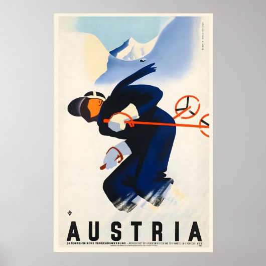 Austria Vintage Ski Poster - Framed Print - Canvas ポスター (正面)